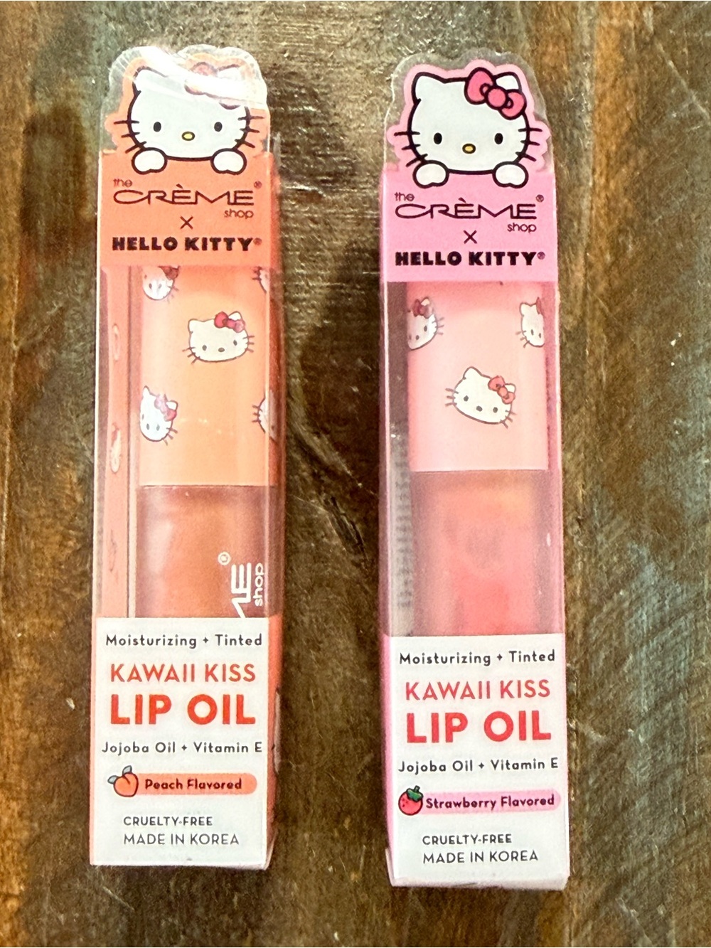 The Crème Shop x Hello Kitty Kawaii Kiss Lip Oil Peach Strawberry Set NIB